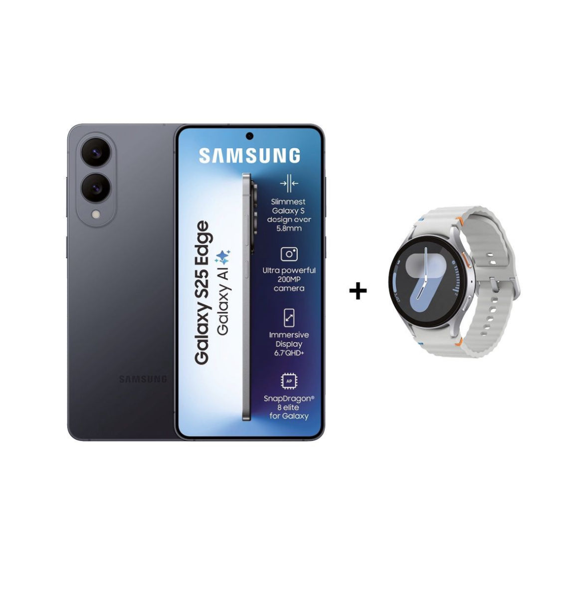 Samsung Galaxy S25 Edge 5G 256GB Black + Samsung Galaxy Watch7 44mm BT - Silver